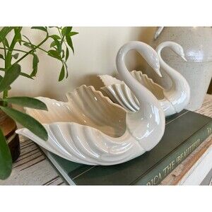 Lenox Large Ivory Porcelain Swans Bowl Candy Dish Centerpiece (Set Of 2)